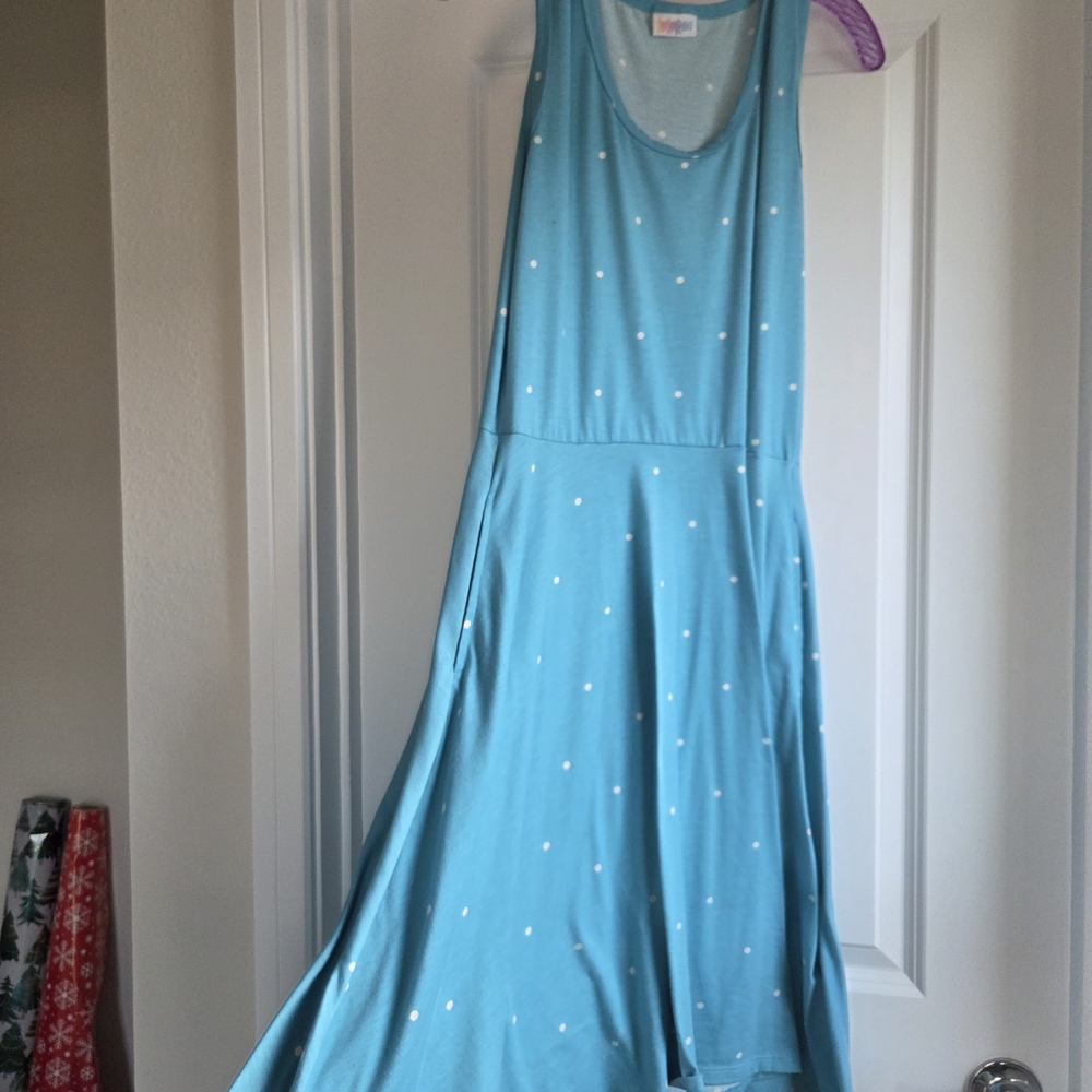 LuLaRoe Light Blue Dress with White Accents And Pockets